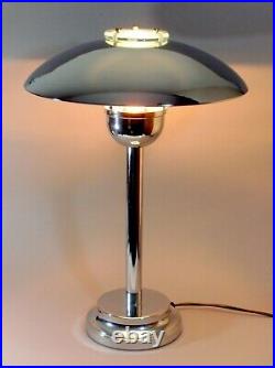 MCM Art Deco Bauhaus Mushroom Desk Table Lamp Chrome And Glass Vintage