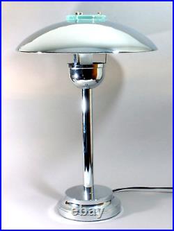 MCM Art Deco Bauhaus Mushroom Desk Table Lamp Chrome And Glass Vintage