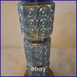 MCM Art Deco Style Table Lamp VTG 50s Blue Glass Brass withShade & Finial 38 Tall