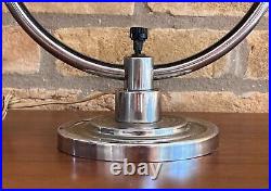 Markel Art Deco Machine Age Chrome Ring Hoop Desk Table Lamp Vtg Modern Desny