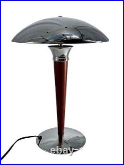 Mushroom Desktop Table Lamp Paquebot Art Deco Wood & Chrome Vintage 60's