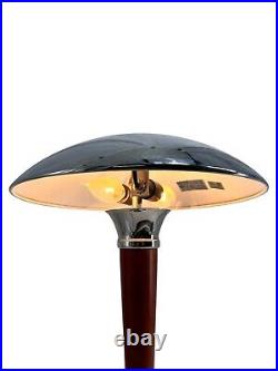 Mushroom Desktop Table Lamp Paquebot Art Deco Wood & Chrome Vintage 60's