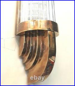 Old Vintage Art Deco Skyscraper Brass & Glass Rod Ship Light Wall Sconces Lamp