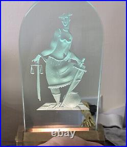 Outstanding VTG Art Deco LADY JUSTICE Etched Glass Panel Lamp Light Sculpture