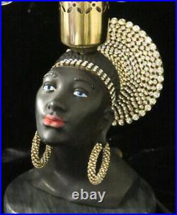 PR Vintage Jeweled Art Deco NUBIAN African Queen blackamoor Lamps Spelter Brass