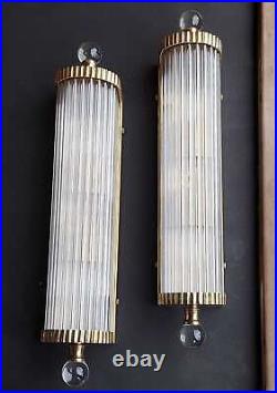 Pair Art deco Vintage light Old Lamp Wall Sconces Fixture Brass & Glass Rod