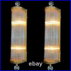 Pair Art deco Vintage light Old Lamp Wall Sconces Fixture Brass & Glass Rod