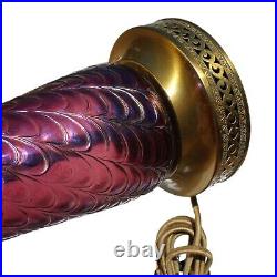 Pair Iridescent Bohemian Art Glass Table Lamps Vintage Purple Scales Set Of Two