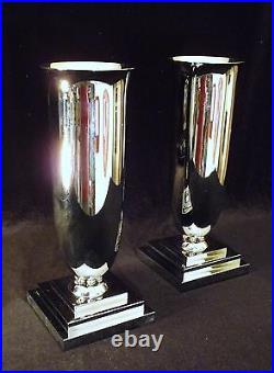 Pair Of Art Deco French Chrome Vintage Urn Form Up Lights Banquet Accent Lamps