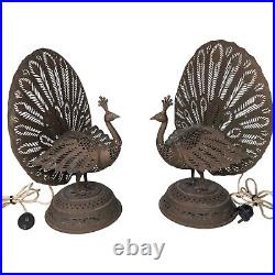 Pair Of Vintage Hand Pierced Brass Peacock Lamps 13 Super RARE! 1920-30's