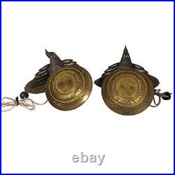 Pair Of Vintage Hand Pierced Brass Peacock Lamps 13 Super RARE! 1920-30's