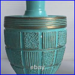 Pair Turquoise Boudoir Lamps Vintage 14 Vanity'64 Pier 1 Ceramic Aqua Gold MCM
