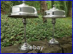 Pair VINTAGE 1930s Machine Age ART DECO Skyscraper CHROME Helmet TABLE LAMPS