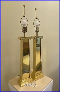 Pair Vintage Chapman Brass Art Deco Style Column Lamps