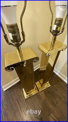 Pair Vintage Chapman Brass Art Deco Style Column Lamps