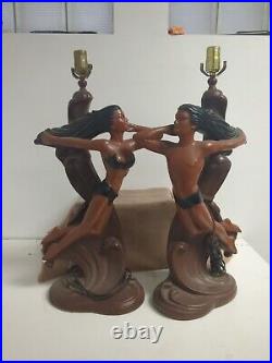Pair Vintage Continental Arts Co. Figural Chalkware Lamps Mid Century Modern 50s