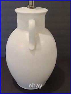 Pair Vintage Mid Century Modern Ceramic Art Pottery White Urn Jug Lamp Light