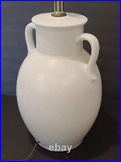 Pair Vintage Mid Century Modern Ceramic Art Pottery White Urn Jug Lamp Light