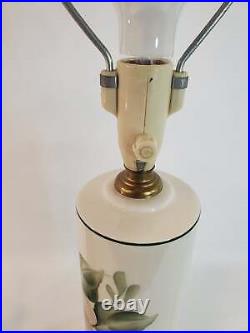 Pair Vintage Porcelain Brass Hand Painted Floral Table Lamps