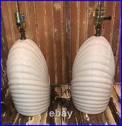 Pair Vtg Seashell Style Beige Table Lamps Original Wiring. 80s Art Deco MCM