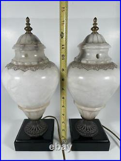Pair of ALABASTER Vintage Urn Style Glow Lamp Art Deco Marble Toned Lights