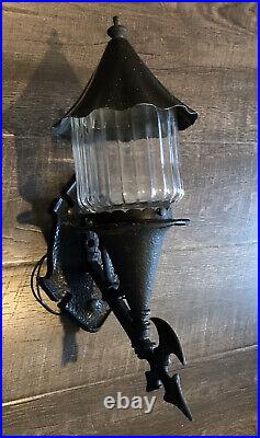 Porch Light Lamp Witch Hat Gothic Tudor Sconce Arts & Crafts Clear Glass Vintage