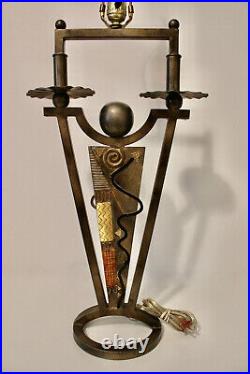 RARE LEEAZANNE Metal Lamp VINTAGE ART DECO 33 TALL