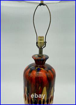 RARE Vtg Drip Glazed Ceramic POTTERY Table Lamp Volcano Color Red Yellow Blue