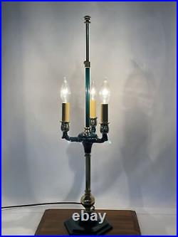 RESTORED Antique Vtg Brass Green Bouillotte Lamp Art Deco Victorian Desk / Table