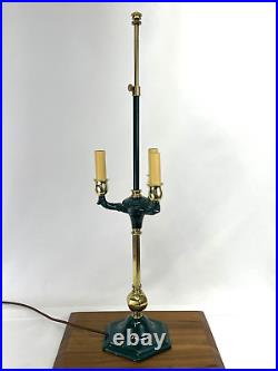 RESTORED Antique Vtg Brass Green Bouillotte Lamp Art Deco Victorian Desk / Table