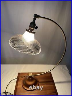 REWIRED Antique Vtg Art Deco Industrial Table Desk Lamp HOLOPHANE, Copper & Gold