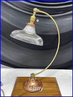 REWIRED Antique Vtg Art Deco Industrial Table Desk Lamp HOLOPHANE, Copper & Gold