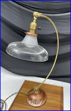 REWIRED Antique Vtg Art Deco Industrial Table Desk Lamp HOLOPHANE, Copper & Gold