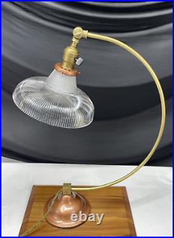 REWIRED Antique Vtg Art Deco Industrial Table Desk Lamp HOLOPHANE, Copper & Gold