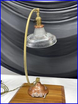 REWIRED Antique Vtg Art Deco Industrial Table Desk Lamp HOLOPHANE, Copper & Gold