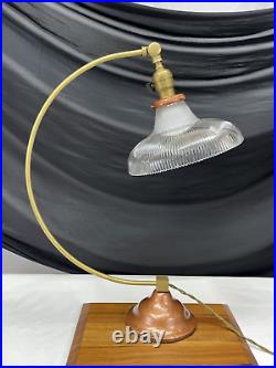 REWIRED Antique Vtg Art Deco Industrial Table Desk Lamp HOLOPHANE, Copper & Gold