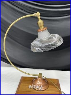 REWIRED Antique Vtg Art Deco Industrial Table Desk Lamp HOLOPHANE, Copper & Gold