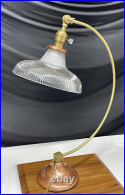 REWIRED Antique Vtg Art Deco Industrial Table Desk Lamp HOLOPHANE, Copper & Gold