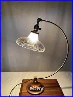 REWIRED Antique Vtg Art Deco Industrial Table Desk Lamp HOLOPHANE, Copper & Gold