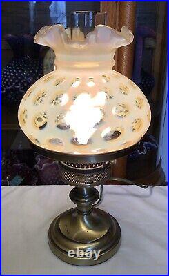 Rare Vintage Fenton Art Glass Honeysuckle Opalescent Coin Dot Lamp N8