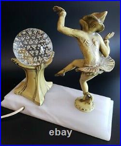 Rare Vintage Gerdago Art Deco Pixie Harlequin Jester Glass Globe Lamp