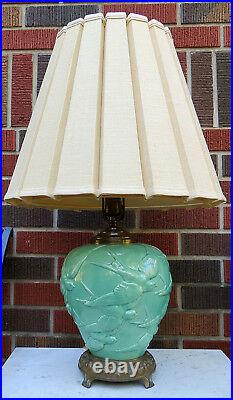 Rare Vintage Hollywood Regency Art Deco Stangl Pottery Lamp Flying Swallows