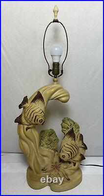 Rare Vintage Mid Century 1952 Continental Art Tropical Fish Chalkware Lamp 32.75