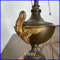Rare Vintage Mslc 3732 Brass Art Deco Period Table Lamp Gold Twin Swans 22-24