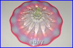 Rare Vtg Lg Cranberry Opalescent Vaseline RUBINA VERDE Art Glass Lamp SMOKE BELL