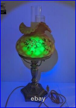Read VTG Fenton Art Glass Diamond Optic Burmese Glows Lamp Hand Painted Signed