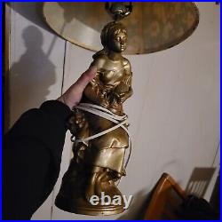 Relic Art Brooklyn NY MCM Lady Gold Toned Vintage Lamp Made Of Chalkware