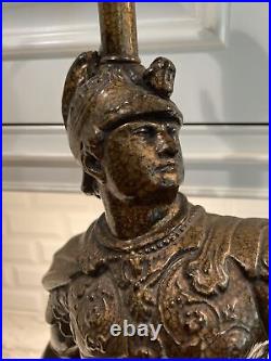 Roman Soldier Lamp Bronzed Art Figural Greek Large Tall Mid Century Modern Vtg