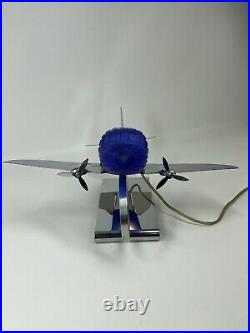 Sarsaparilla Vintage Art Deco Colbalt Blue Glass Air Plane Table Lamp Old Modern