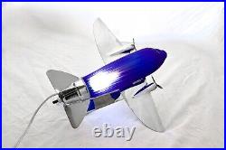 Sarsaparilla Vintage Art Deco Colbalt Blue Glass Dc-3 Air Plane Table Lamp